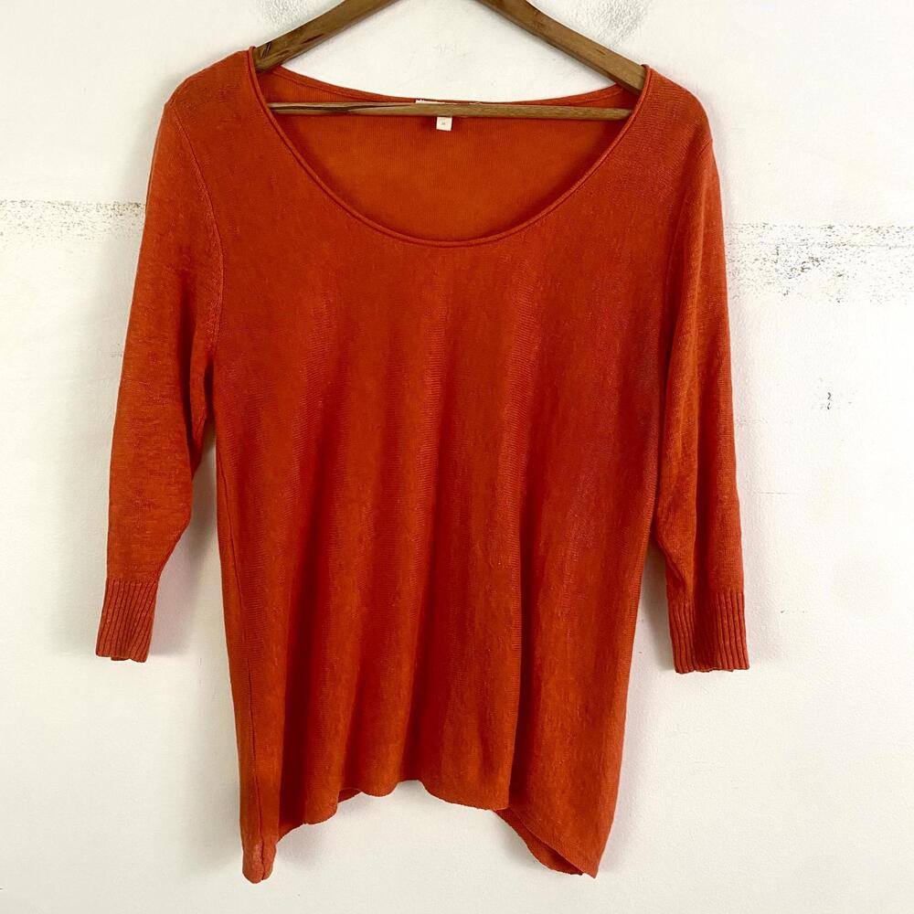 EILEEN FISHER orange linen knit round neck sweater sz M